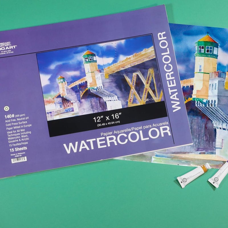 Pro Art Painting Pad Watercolor Pad 12"x 16" Acid Free 140lb 15pc Block - Image 3